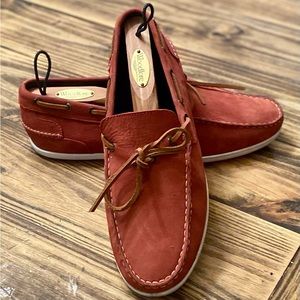 Arturo Calle Men's Moccasin Loafers Boat Shoes - Red Leather - Size US 11